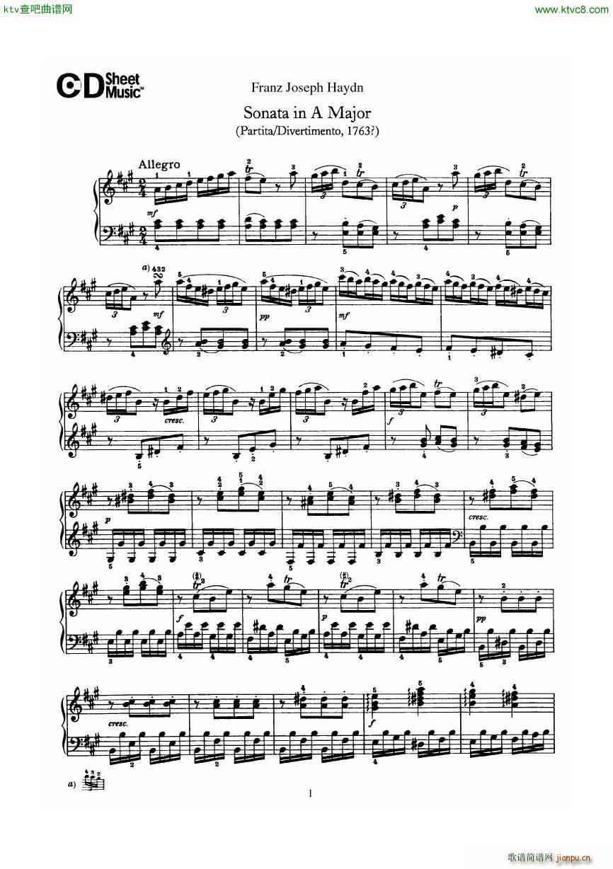 Haydn Joseph Sonata no 5 in A Major(钢琴谱)1