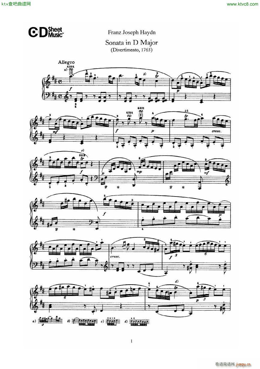 Haydn Joseph Sonata no 4 in D Major(钢琴谱)1