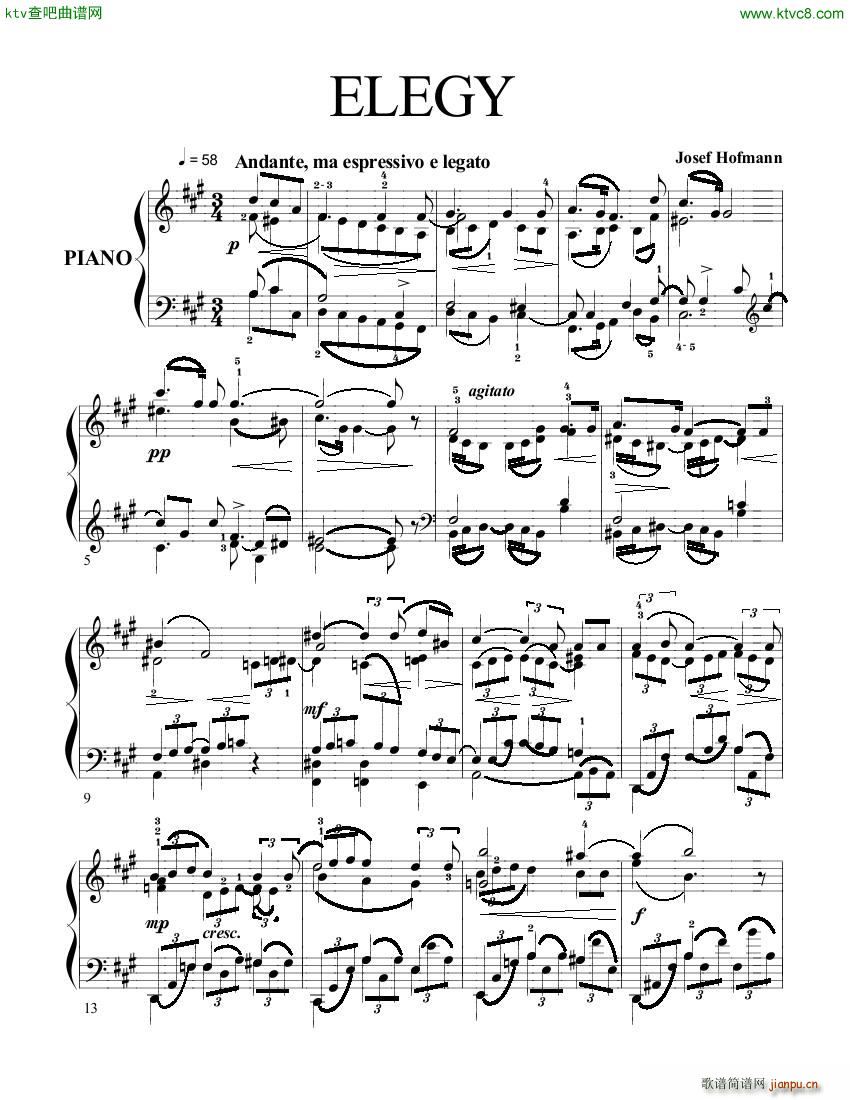 hofmann elegy(钢琴谱)1