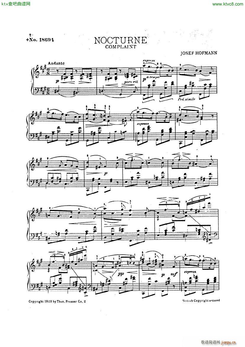 hofmann nocturne(钢琴谱)1