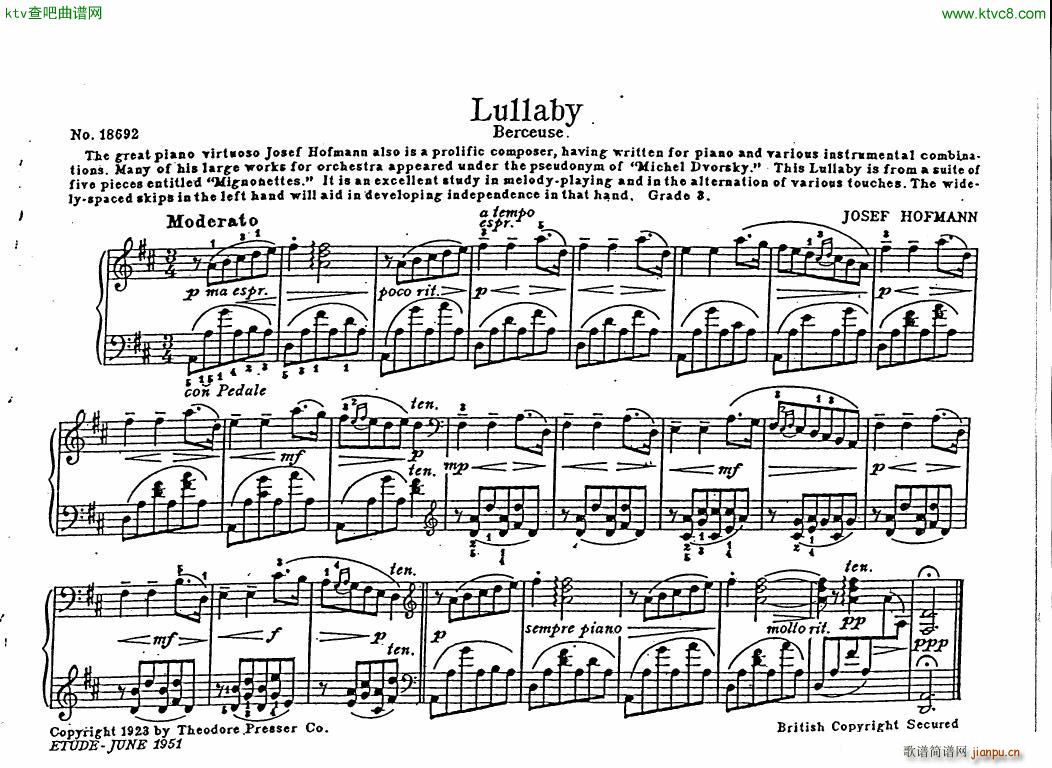 hofmann lullaby(钢琴谱)1