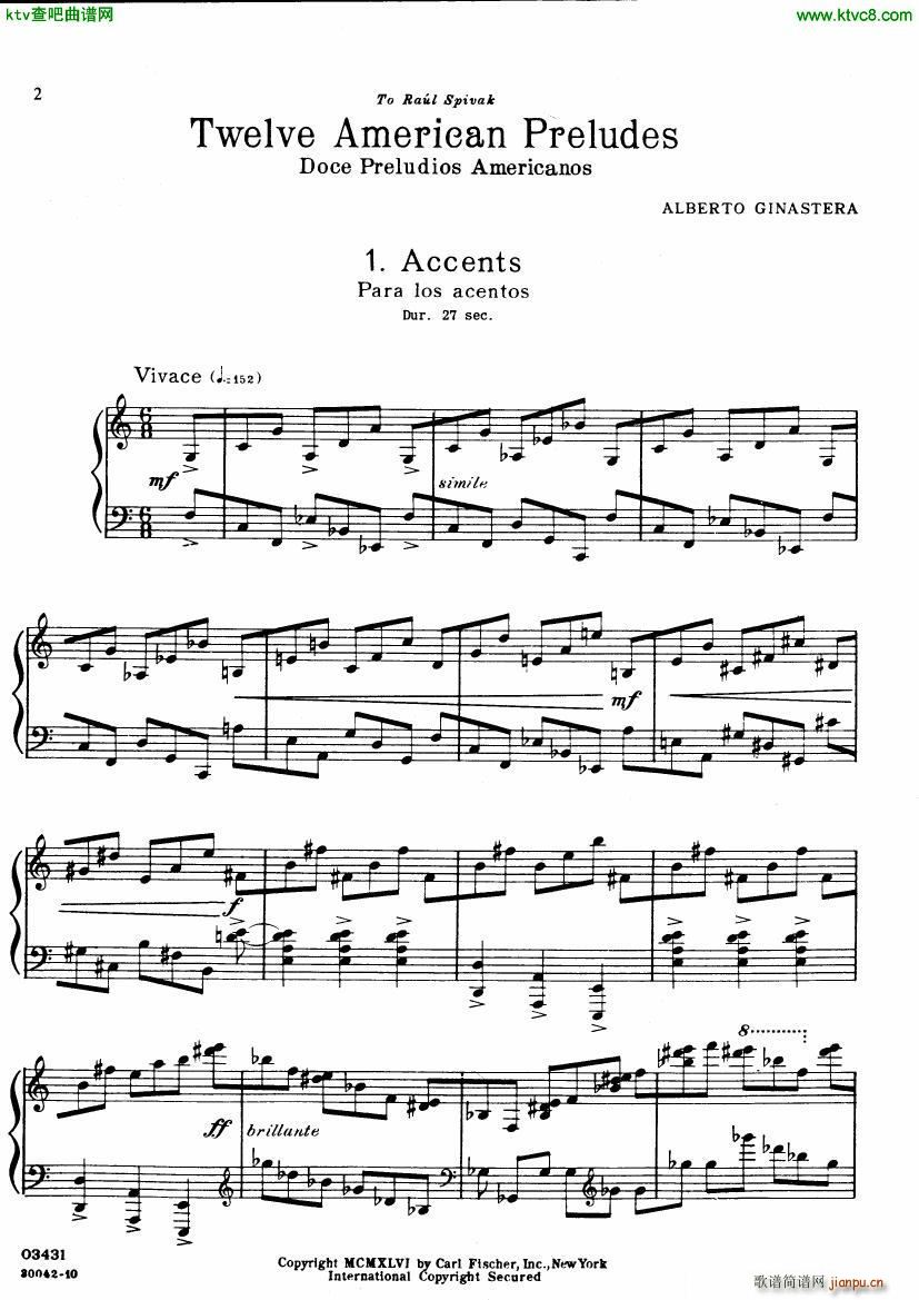 ginastera preludios americanos(钢琴谱)1