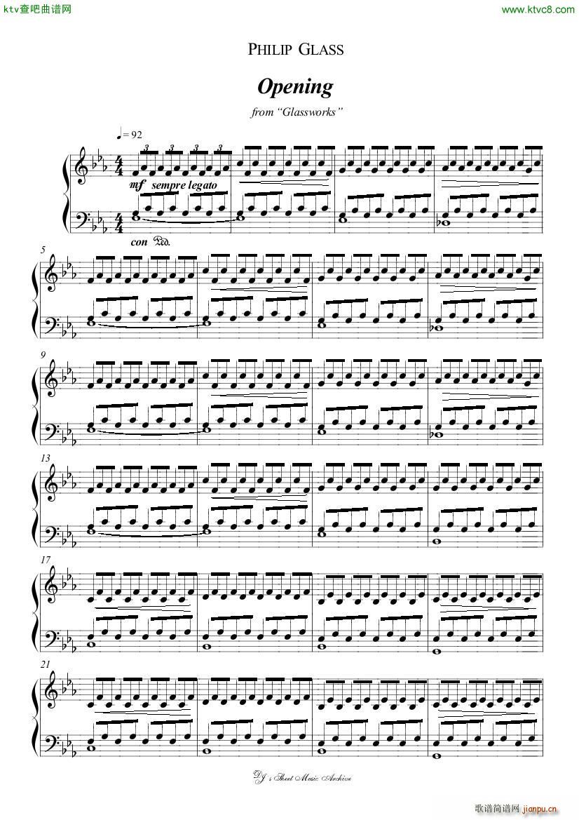 Philip Glass Opening Glassworks(钢琴谱)1