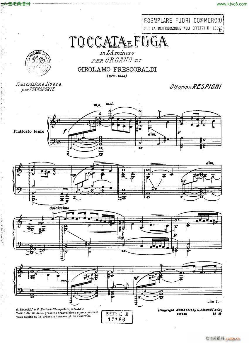 Frescobaldi Toccata and Fugue Respighi(钢琴谱)1