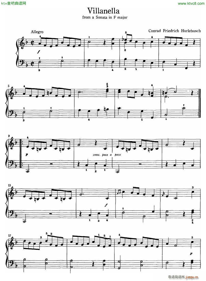 Hurlesbusch Villanella from a Sonata in F Major(钢琴谱)1