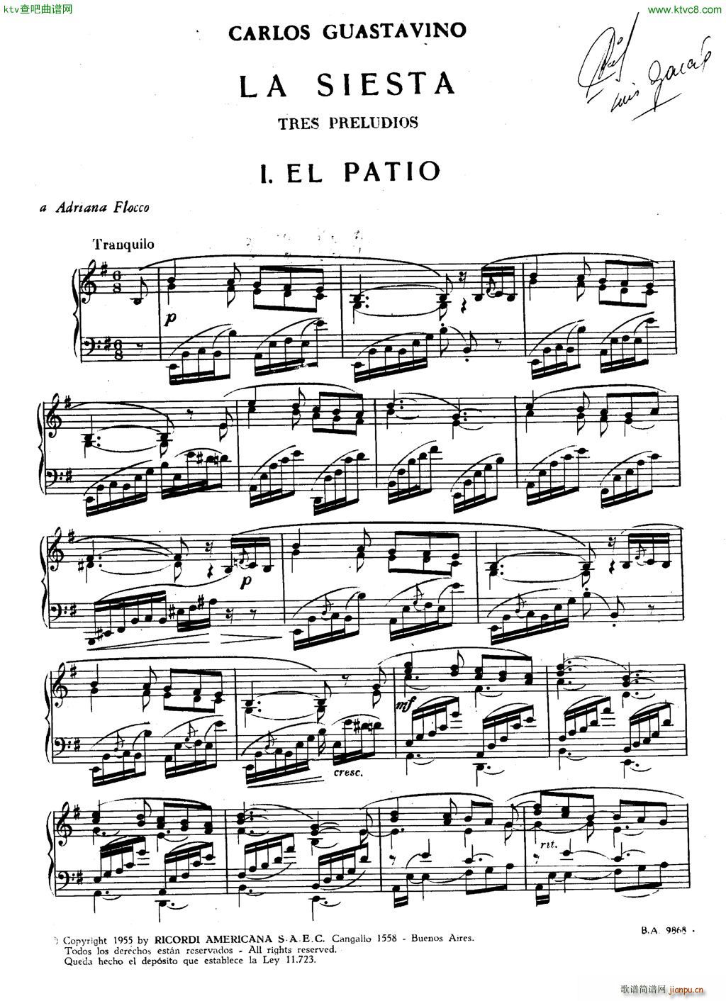 Guastavino La Siesta Tres Preludios(钢琴谱)1