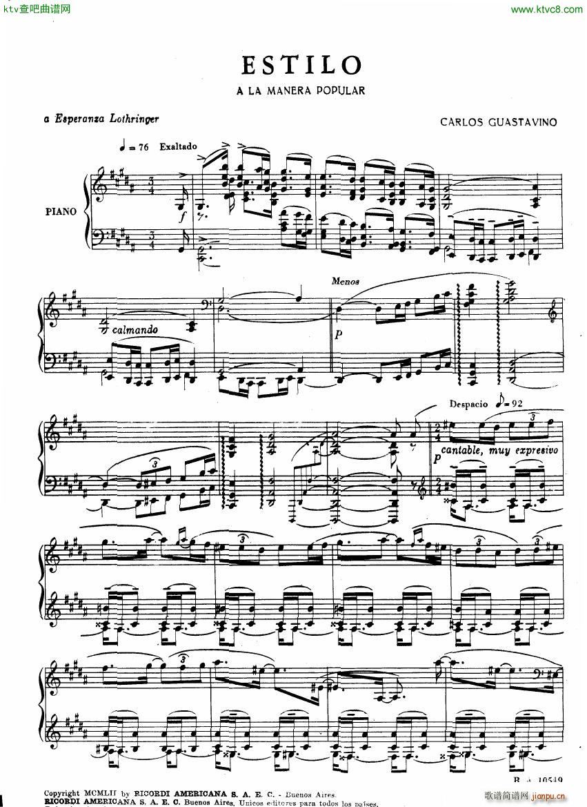 Guastavino Estilo A la manera popular(钢琴谱)1