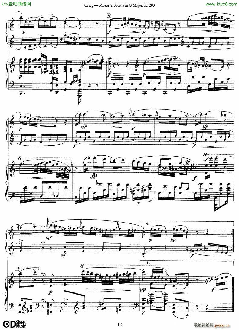 Grieg Sonata K 582 Mozart 2nd Piano Grieg(钢琴谱)12