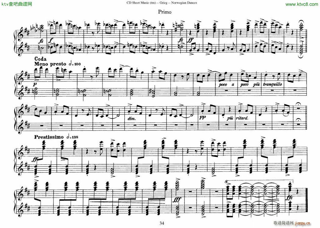 Grieg Norwegian Dance Op 35 1 4 Duet(钢琴谱)34