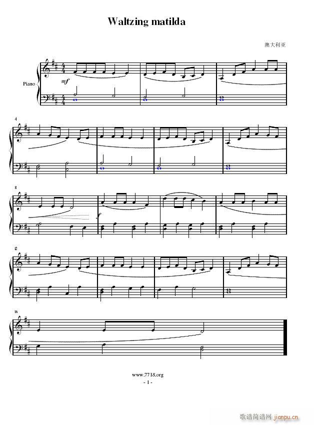 Waltzing matilda(钢琴谱)1