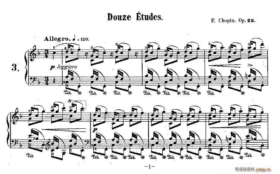 肖邦钢琴练习曲，Op.25之三(钢琴谱)1