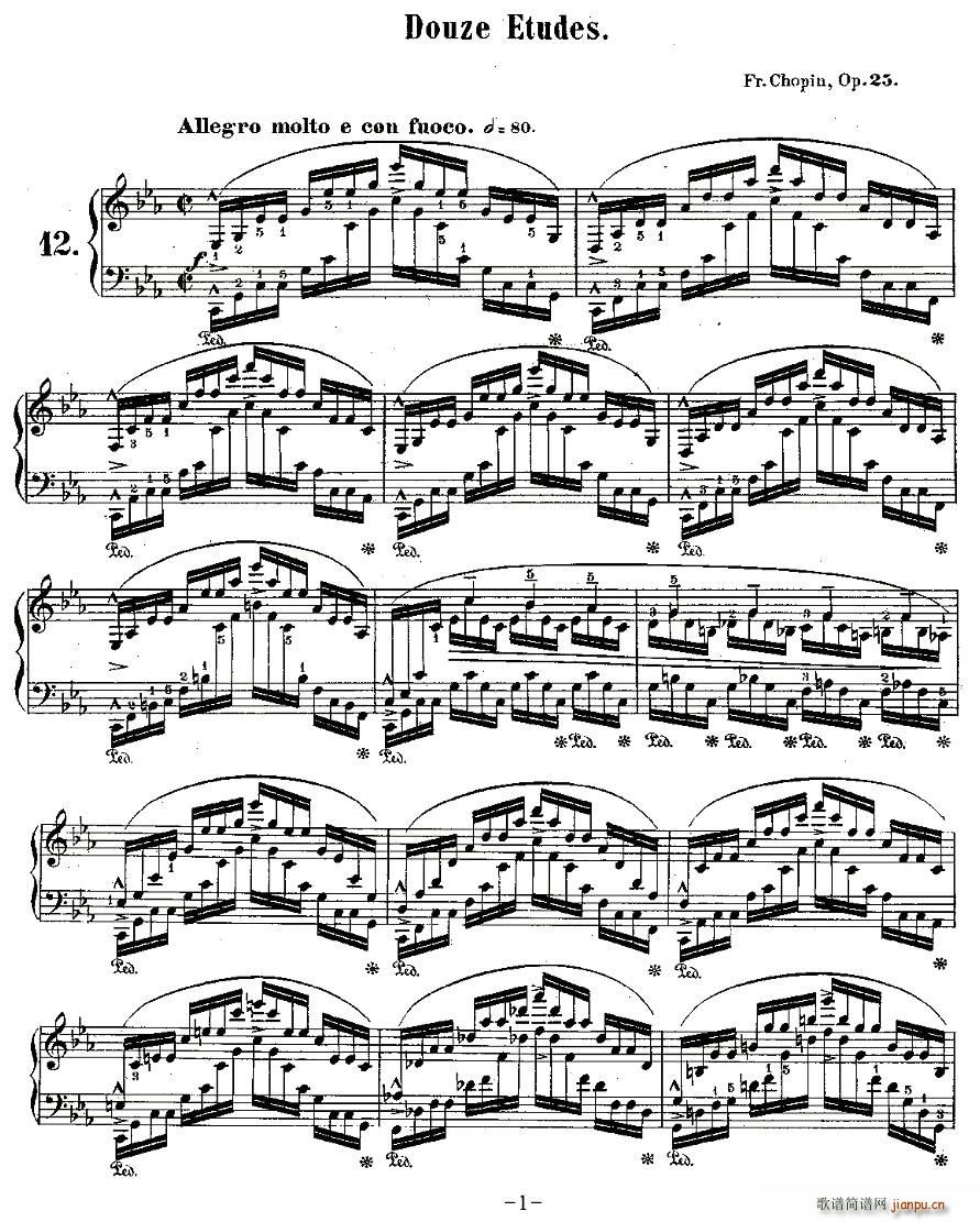 肖邦钢琴练习曲，Op.25之十二(钢琴谱)1