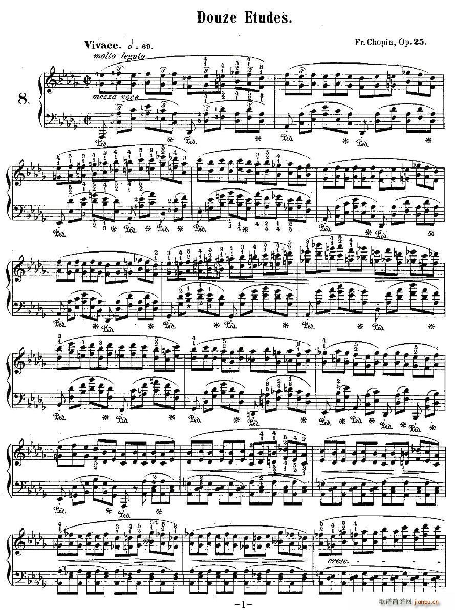肖邦钢琴练习曲，Op.25之八(钢琴谱)1