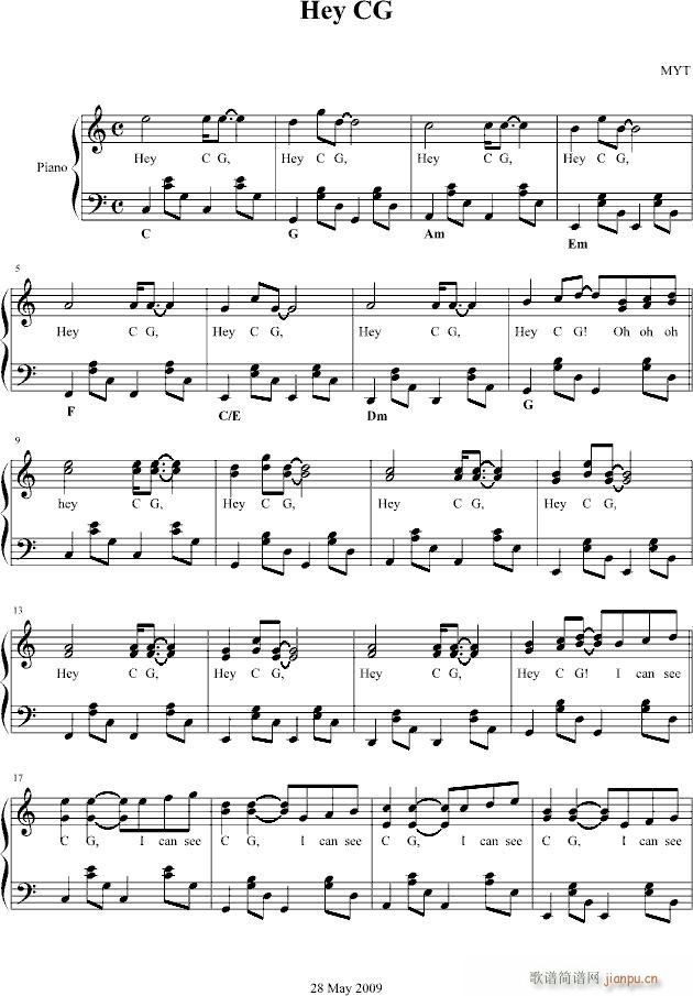 Hey CG(钢琴谱)1