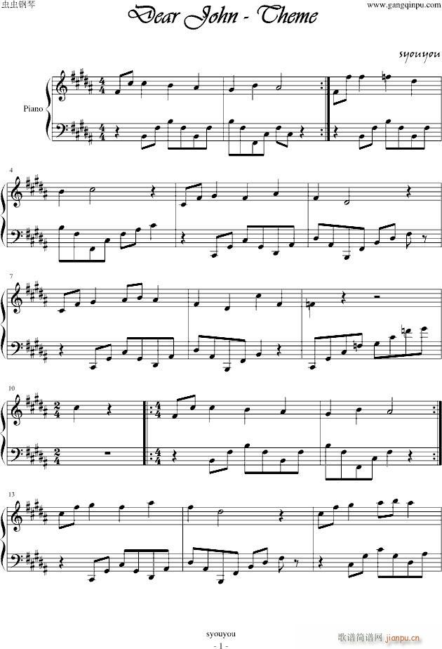 Dear John(钢琴谱)1