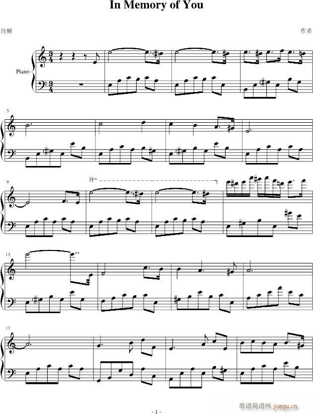 In Memory of You(钢琴谱)1