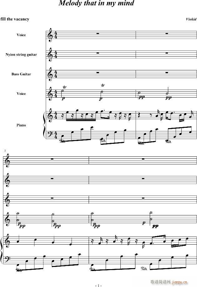 Melody that in my mind(钢琴谱)1