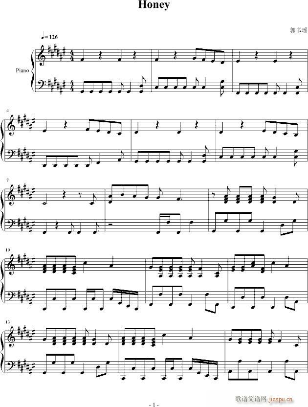 郭书瑶~Honey(钢琴谱)1