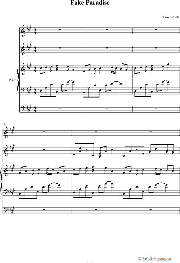 fake paradise(钢琴谱)1