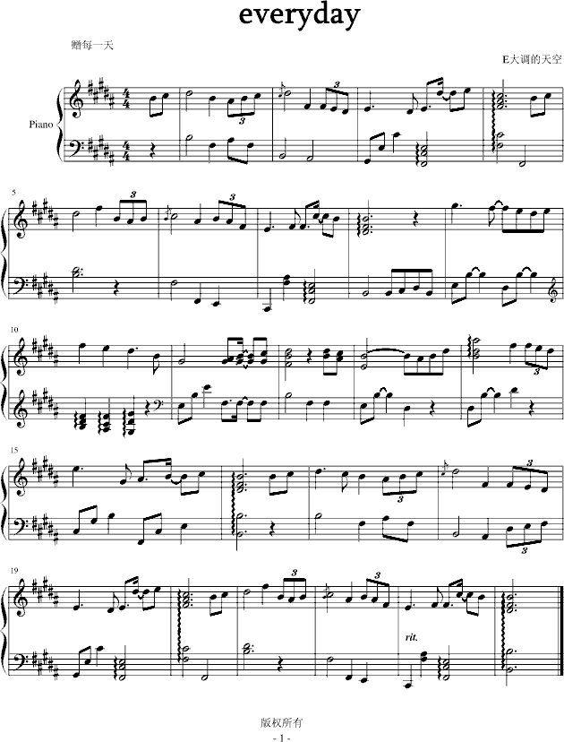 everyday(钢琴谱)1