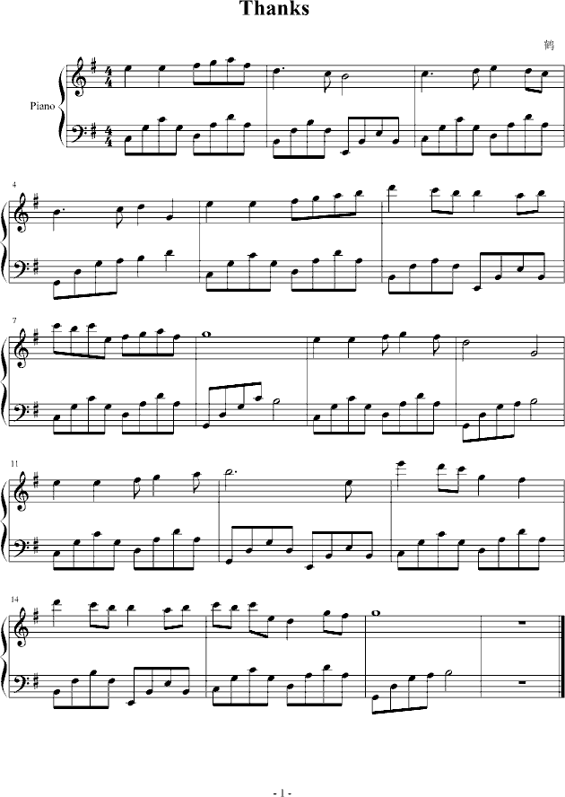 Thanks(钢琴谱)1