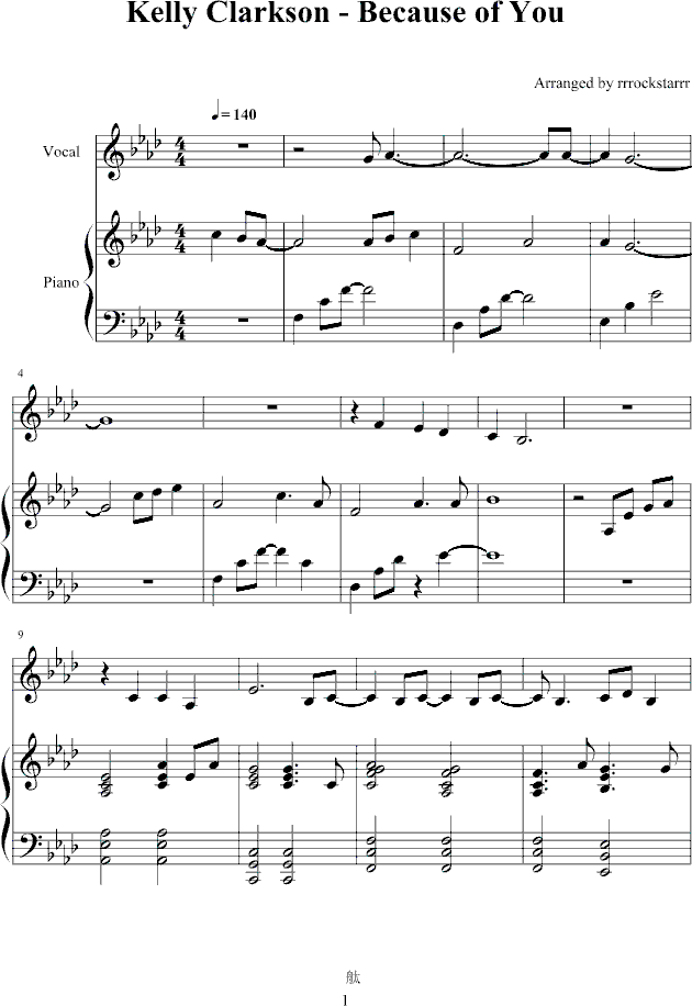 because of you(钢琴谱)1