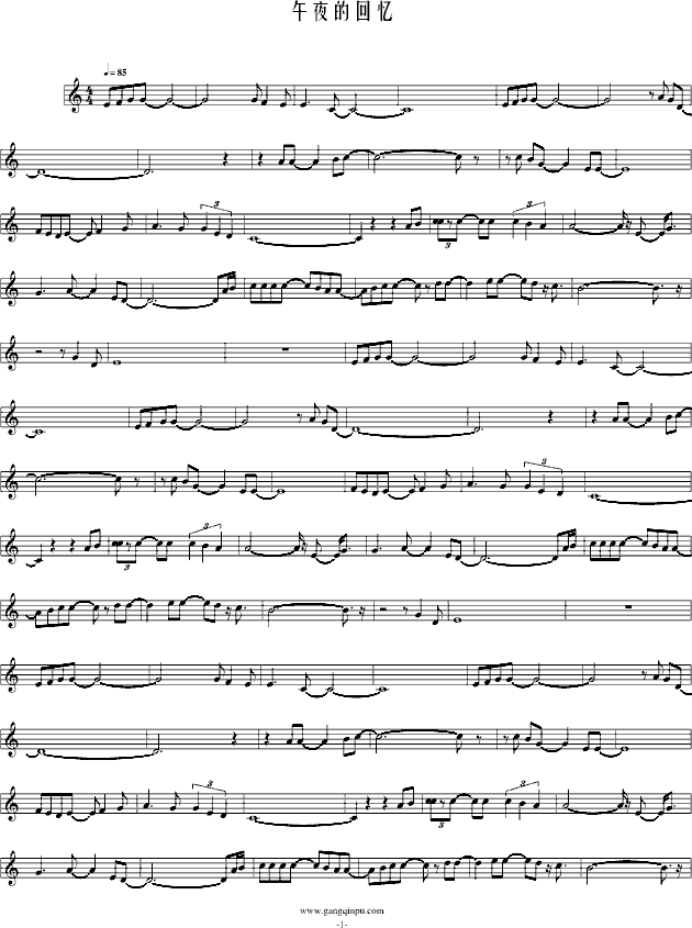 午夜的回忆(钢琴谱)1