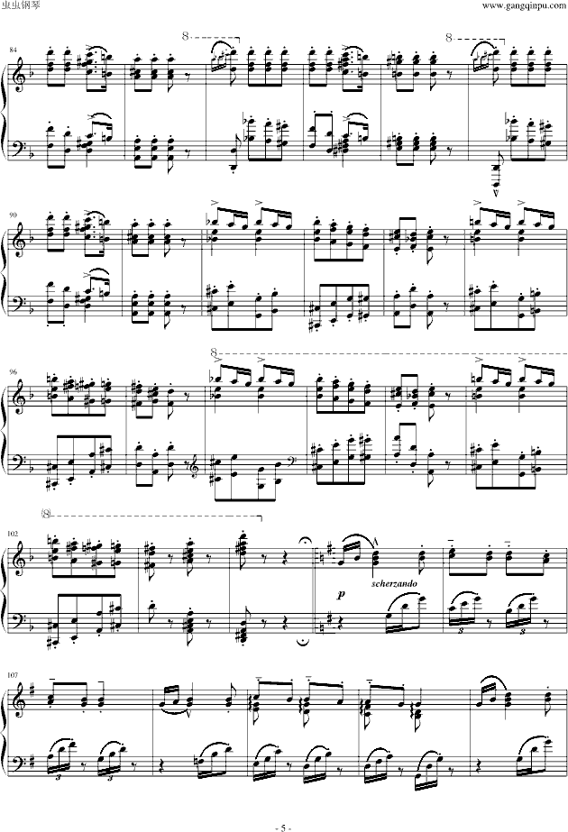 李斯特匈牙利狂想曲第7号 一首欢快活泼的舞曲(钢琴谱)5
