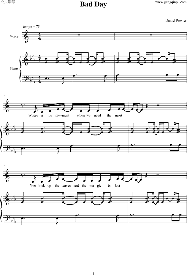 Bad Day(钢琴谱)1