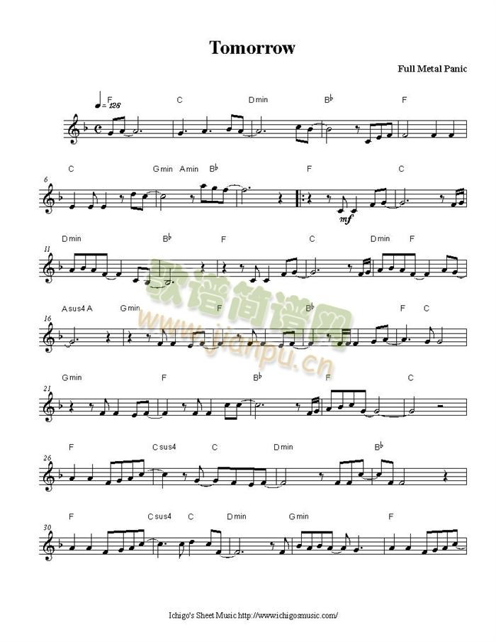 Tomorrow(钢琴谱)1