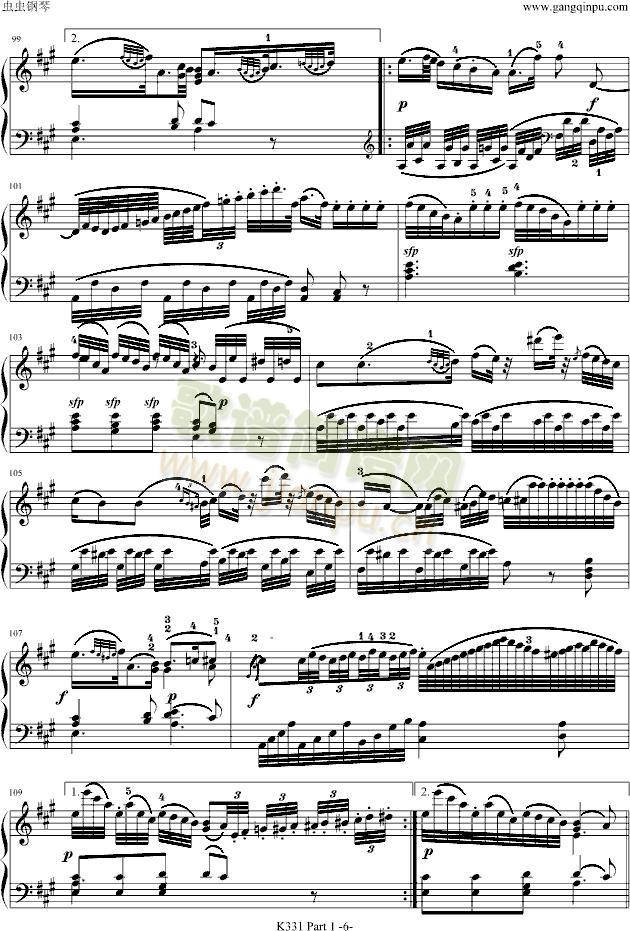 A大调奏鸣曲-带指法(钢琴谱)6