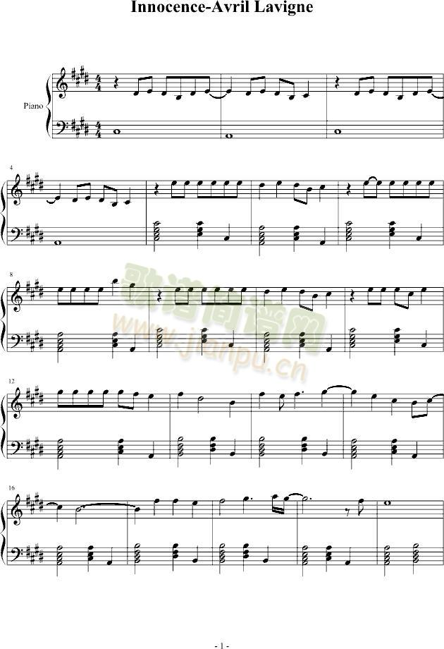 innocence(钢琴谱)1