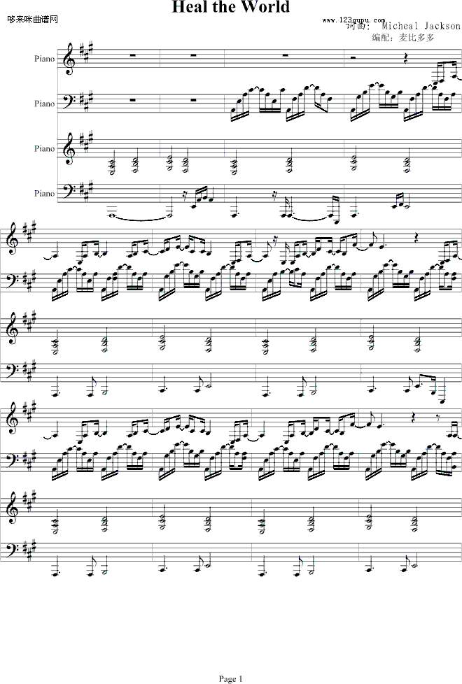 HealtheWorld-四手联弹-MichealJackson(钢琴谱)1