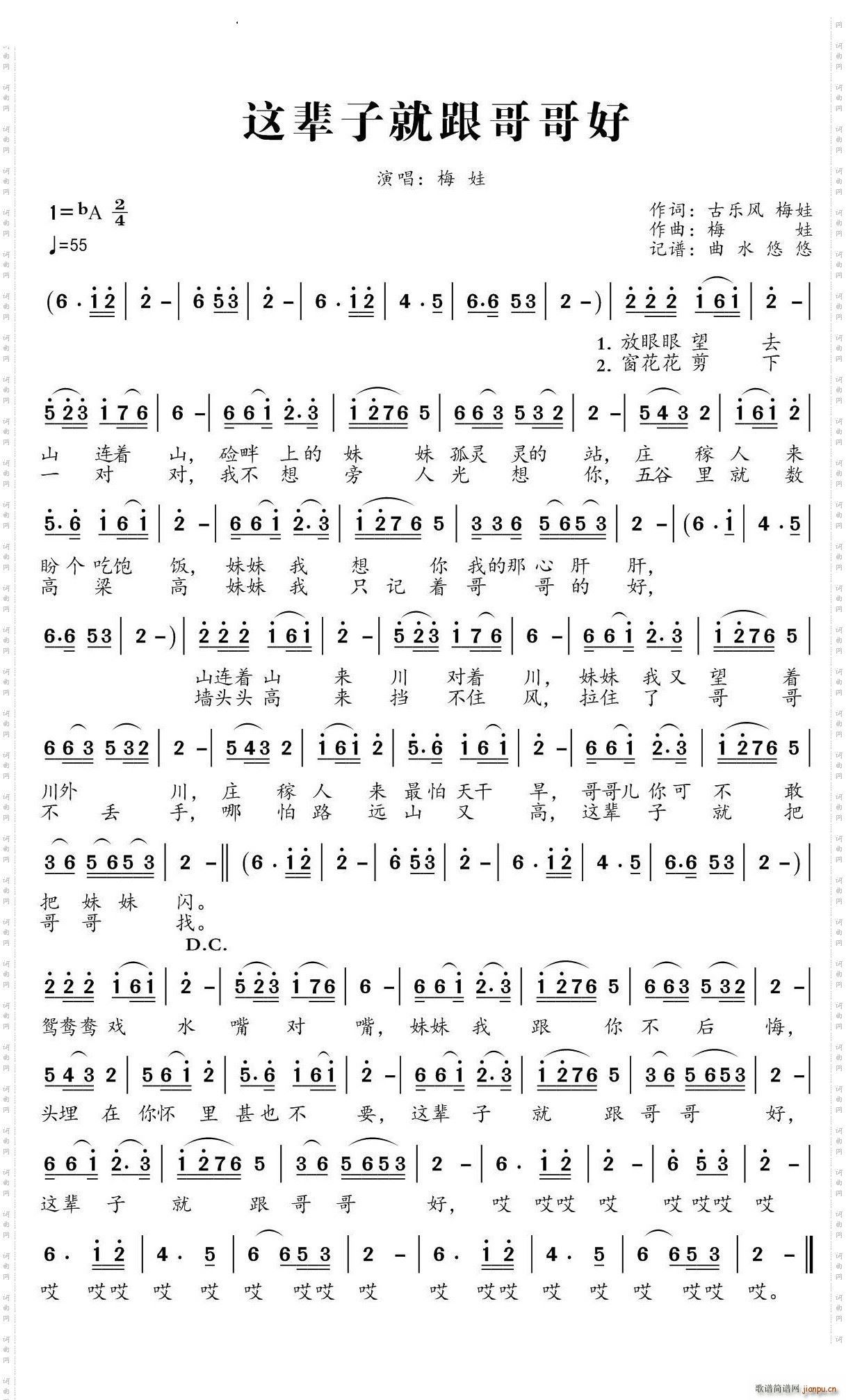 这辈子就跟哥哥好降B调伴奏(十字及以上)1