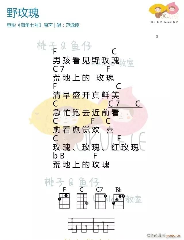 野玫瑰尤克里里谱 F调简单版(十字及以上)1