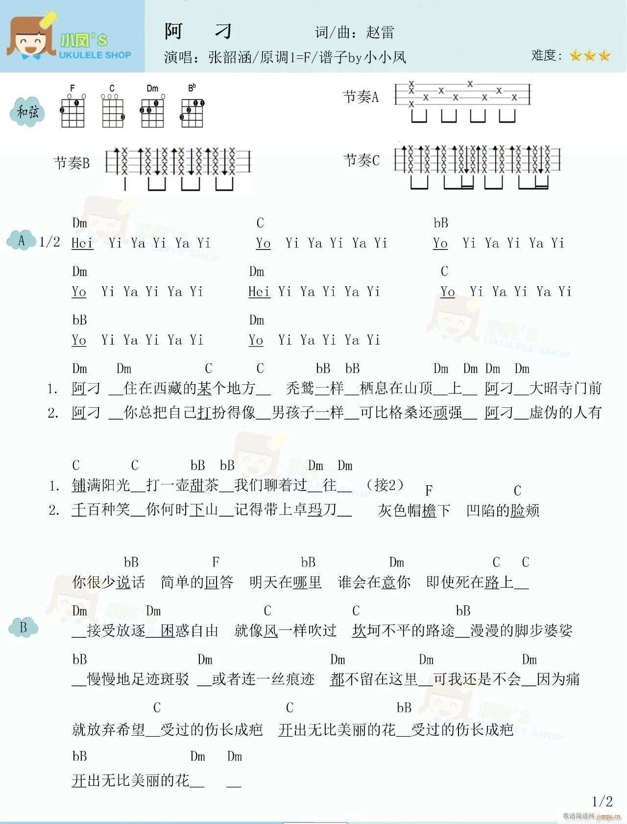 阿刁尤克里里谱 F调四(十字及以上)5
