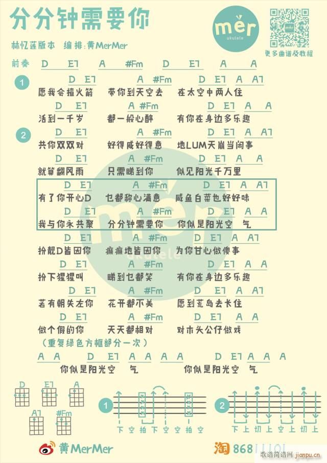 分分钟需要你尤克里里谱 A调(十字及以上)1
