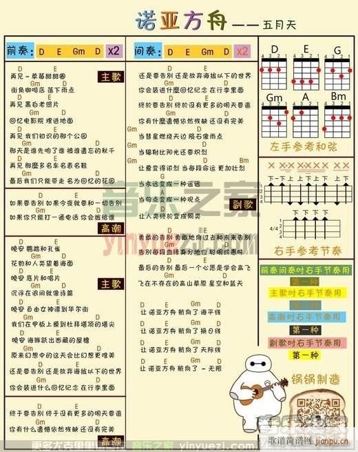 诺亚方舟尤克里里谱 D调(十字及以上)1
