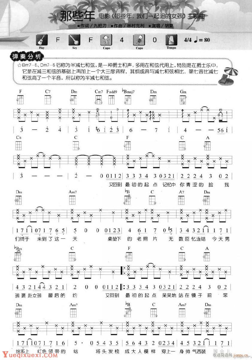 那些年尤克里里谱 F调四(十字及以上)1