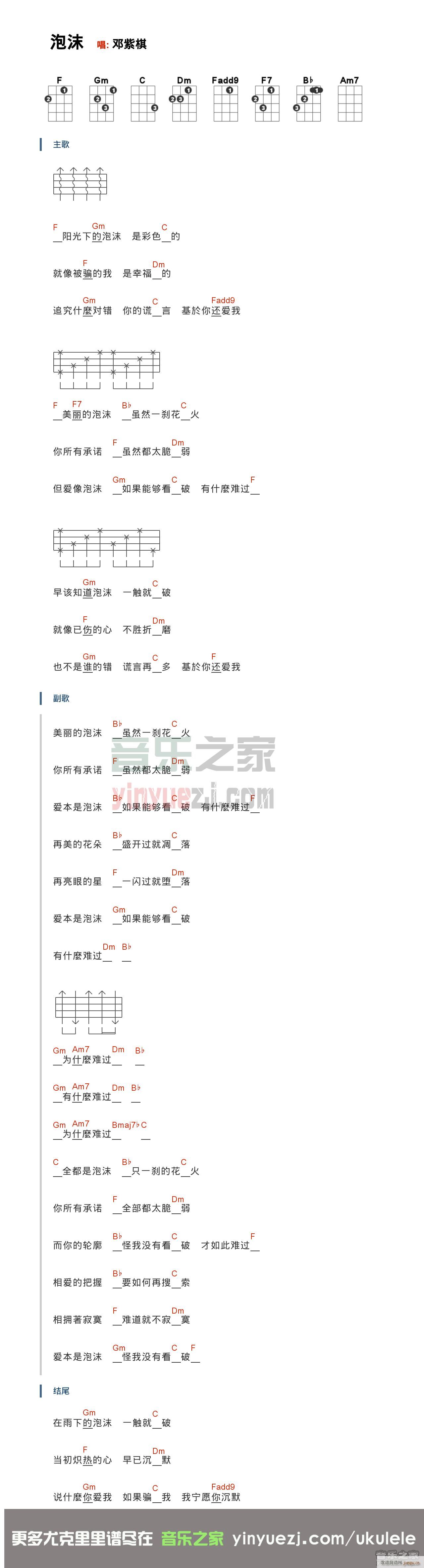 泡沫尤克里里谱 F调(十字及以上)1