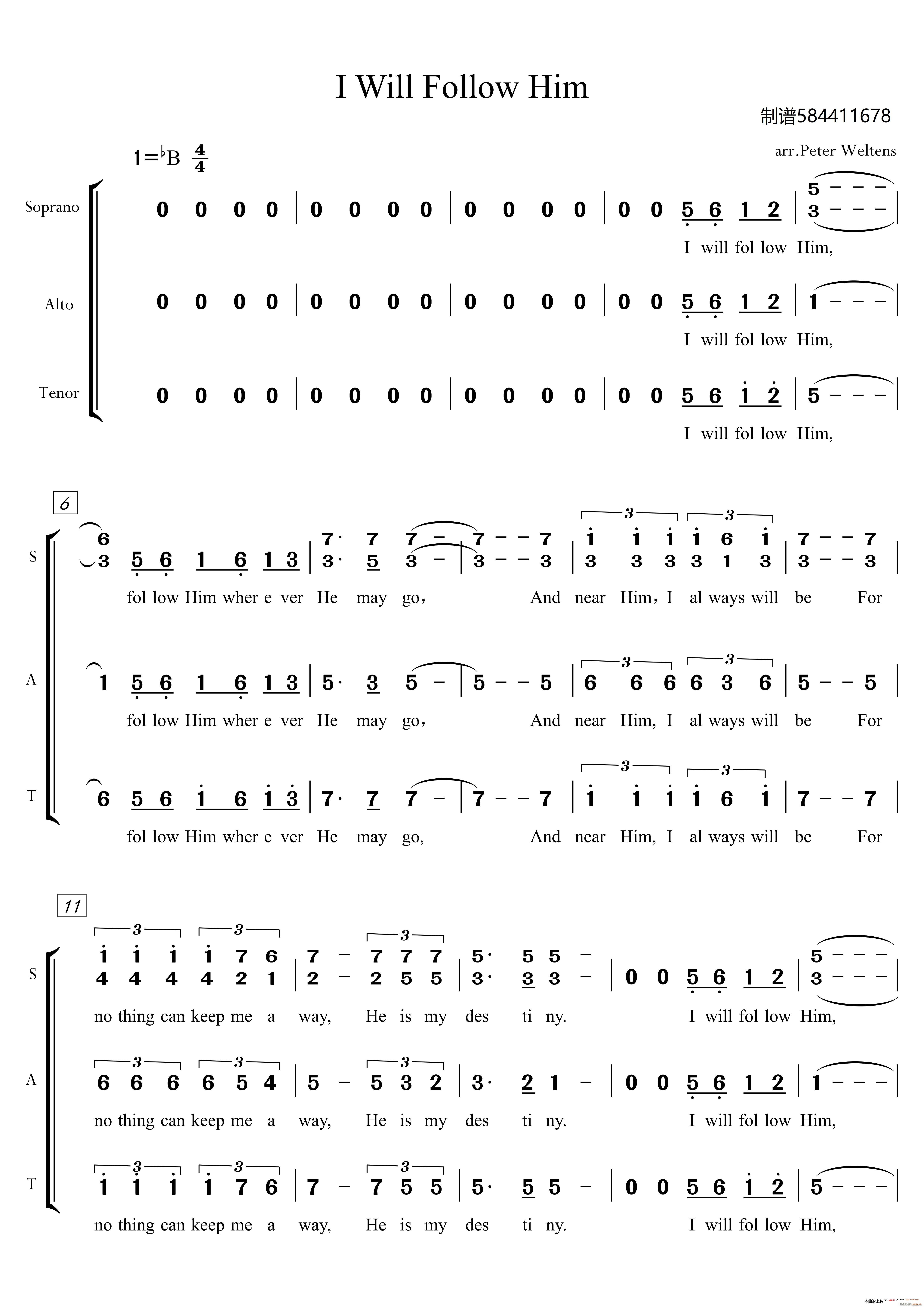I Will Follow Him合唱谱 修女也疯狂(十字及以上)1