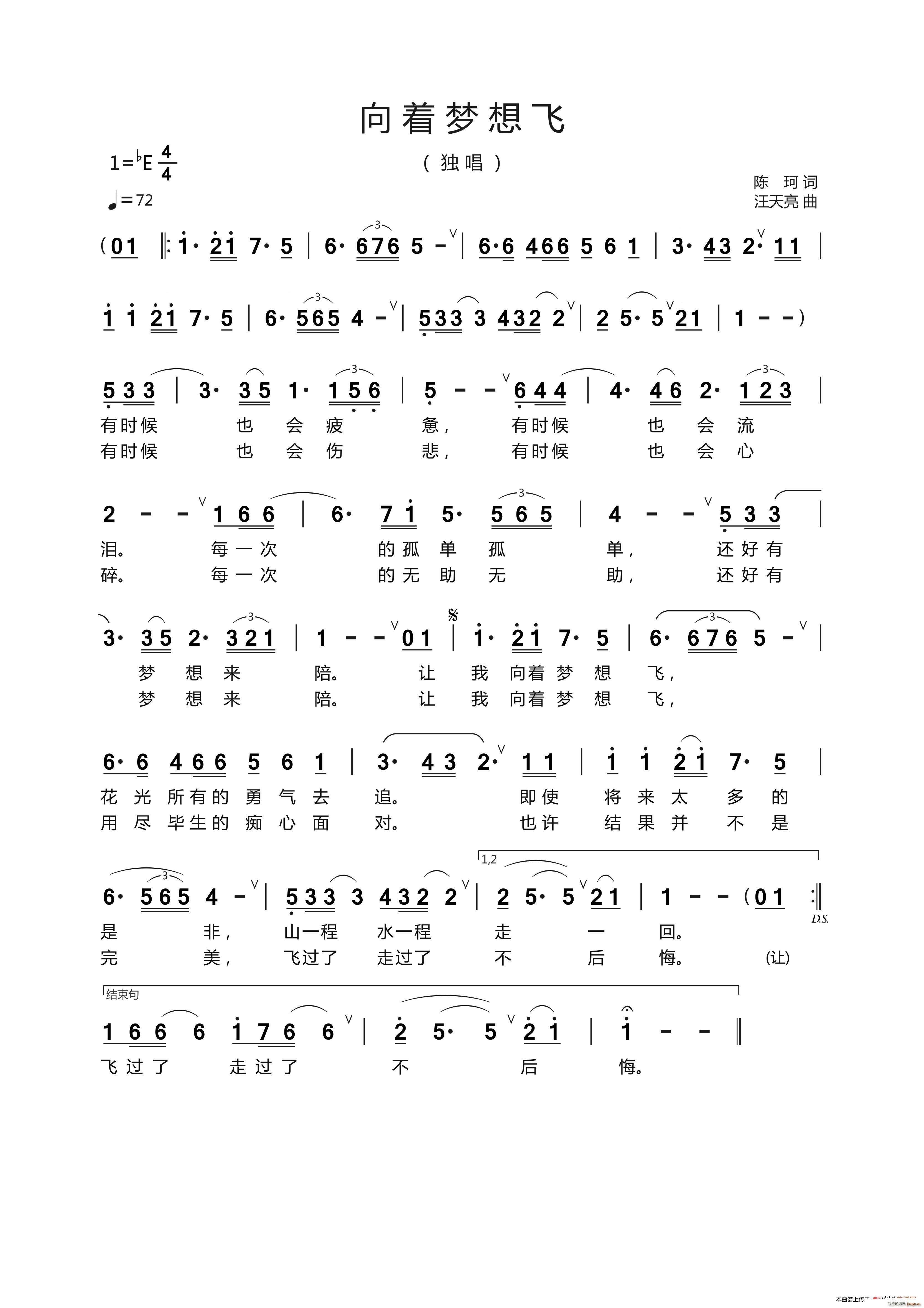 向着梦想飞 陈 珂 词(十字及以上)1