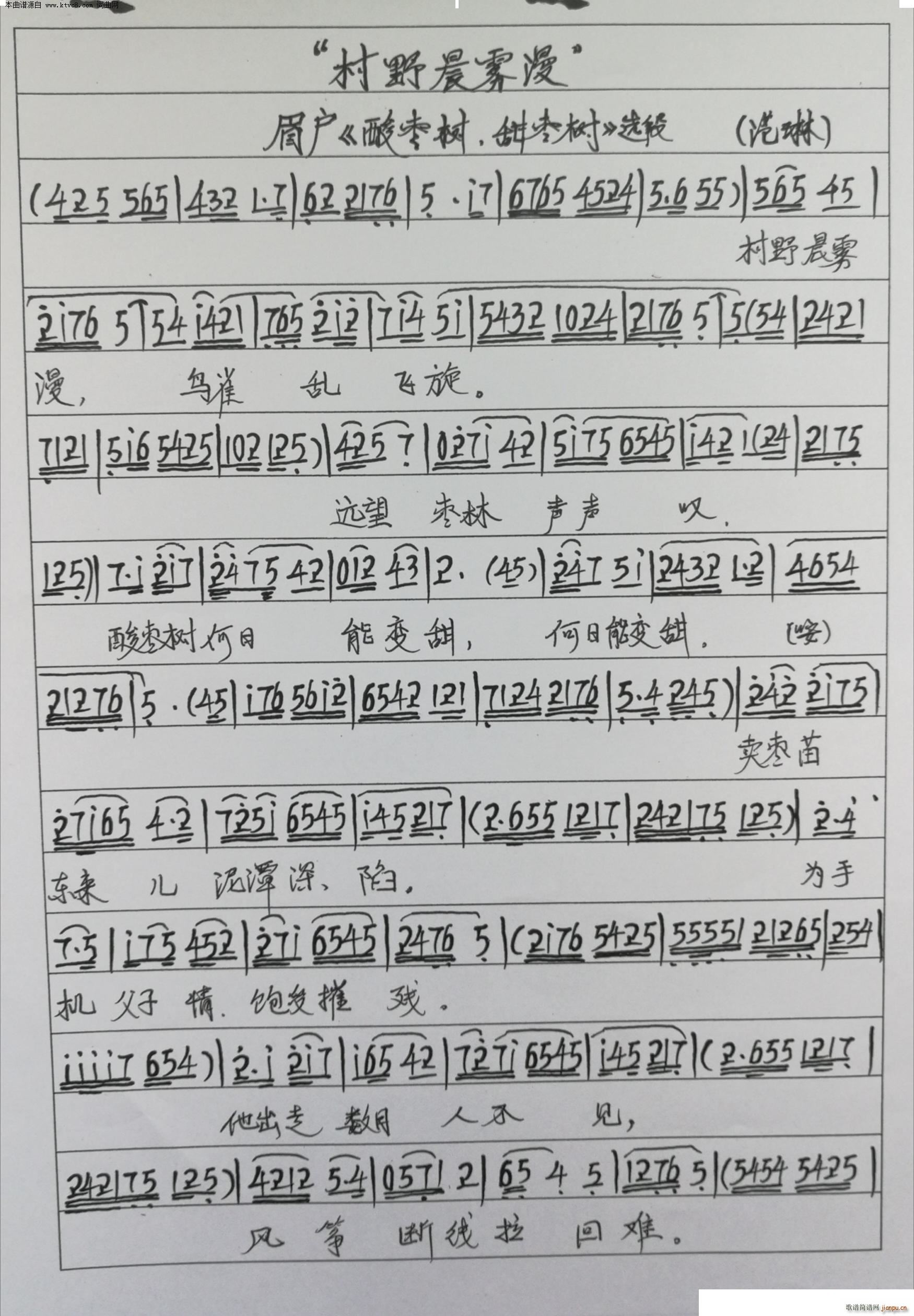 村野晨雾漫 眉户 酸枣树甜枣树 选段(十字及以上)1