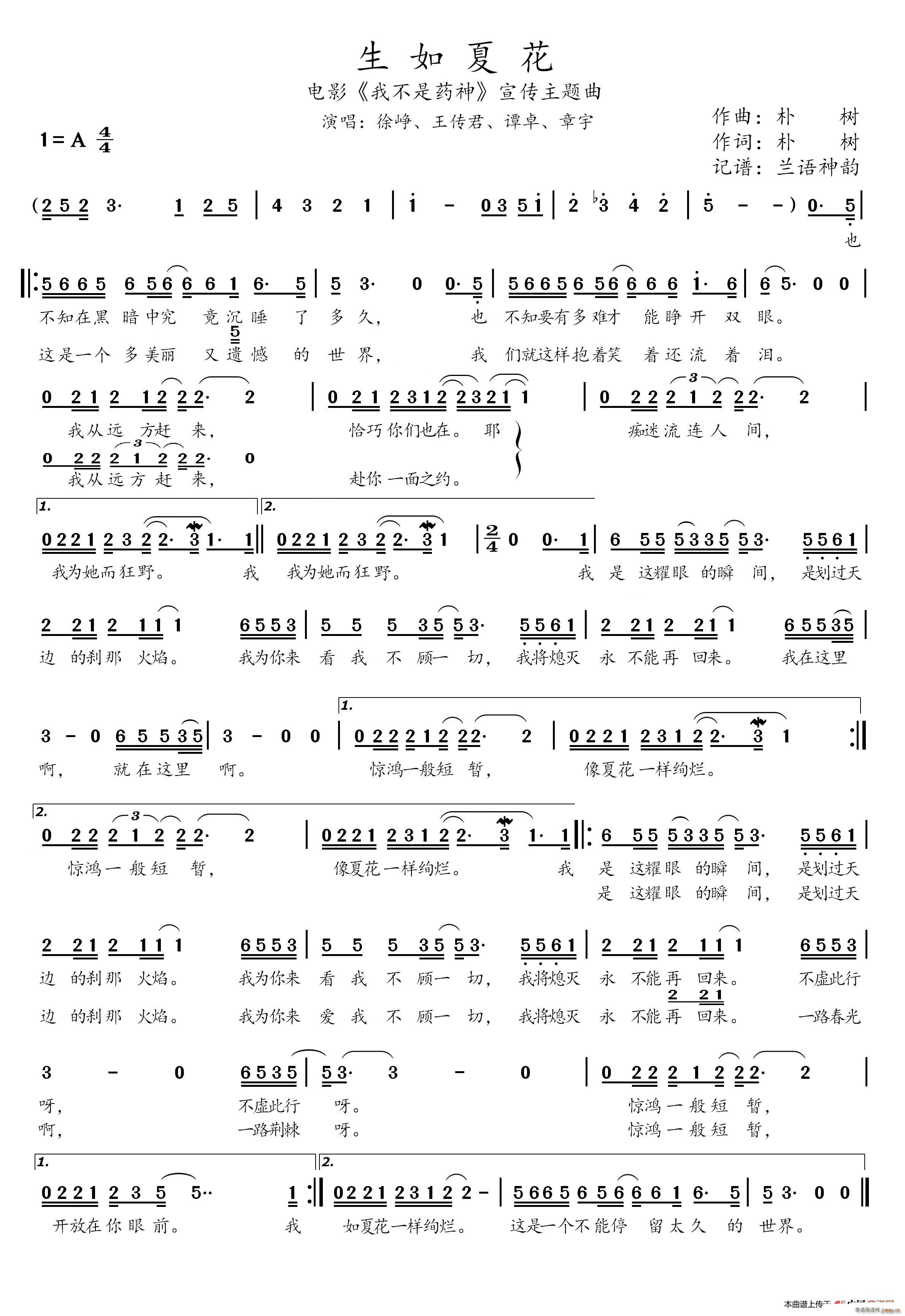 生如夏花 电影 我不是药神 宣传主题曲(十字及以上)1