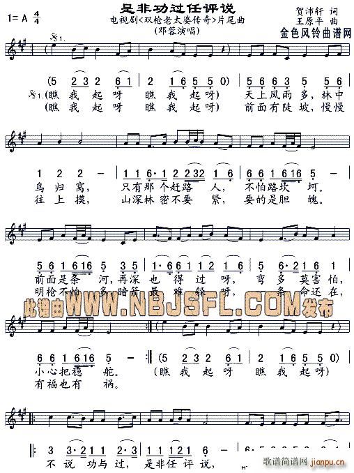 是非功过任评说 双枪老太婆传奇片 尾曲(十字及以上)1