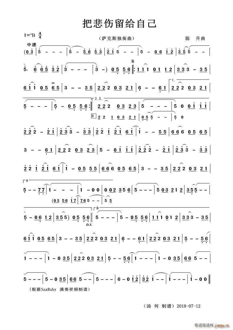 把悲伤留给自己 萨克斯独奏曲(十字及以上)1