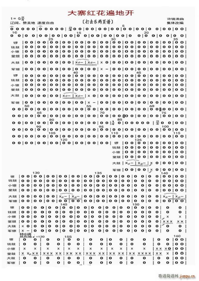 大寨红花遍地开 打击乐两页谱(十字及以上)1
