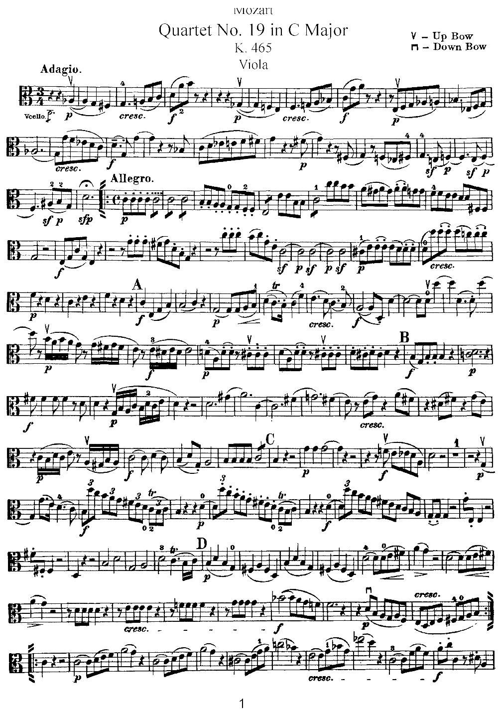 Mozart Quartet No 19 in C Major K 465 Viola(十字及以上)1