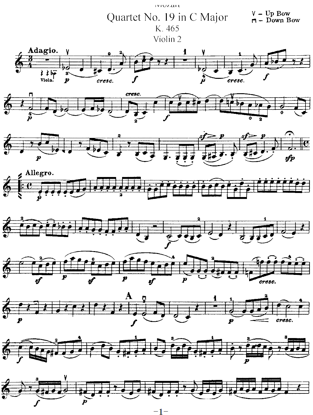 Mozart Quartet No 19 in C Major K 465 Violin 2(十字及以上)1