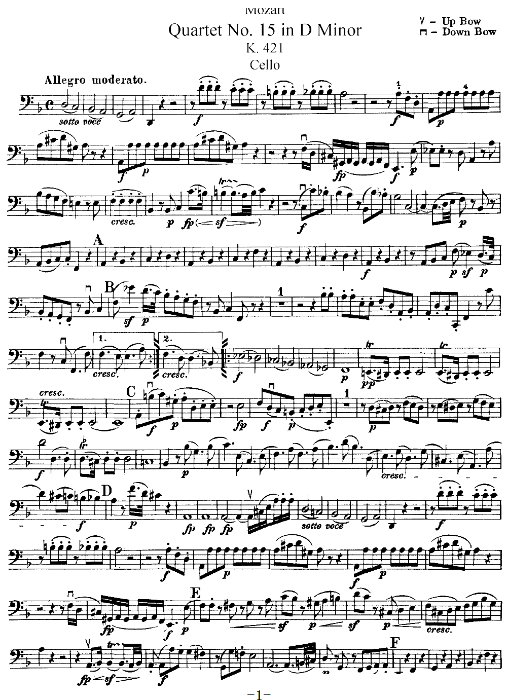 Mozart Quartet No 15 in D Minor K 421 Cello(十字及以上)1